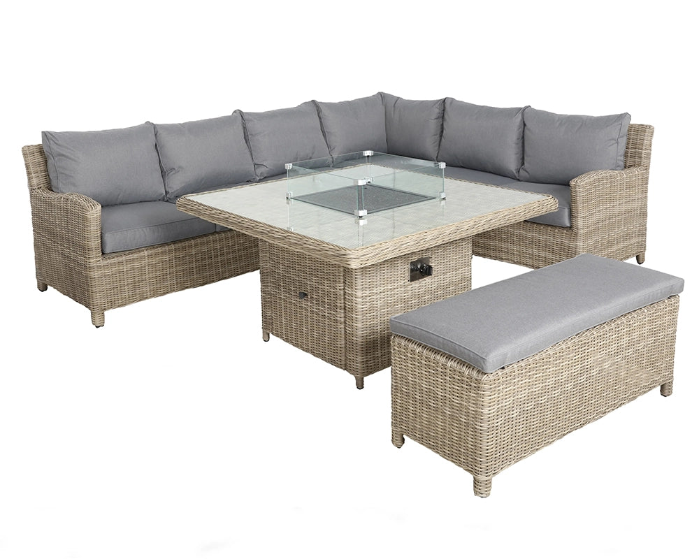 Wentworth 8 Seater Deluxe Modular Corner Dining & Lounging Set with Square Fire Pit Table