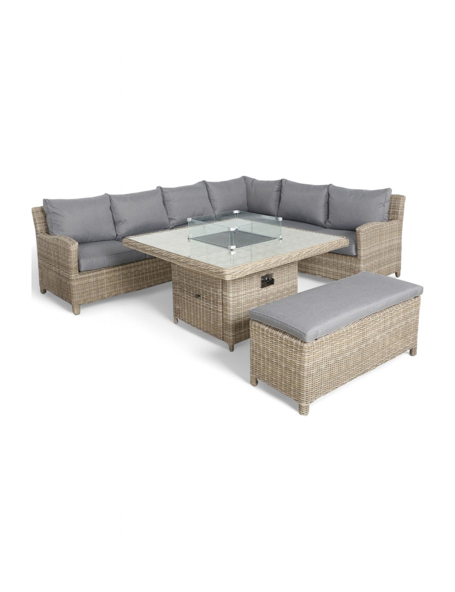 Wentworth 8 Seater Deluxe Modular Corner Dining & Lounging Set with Square Fire Pit Table