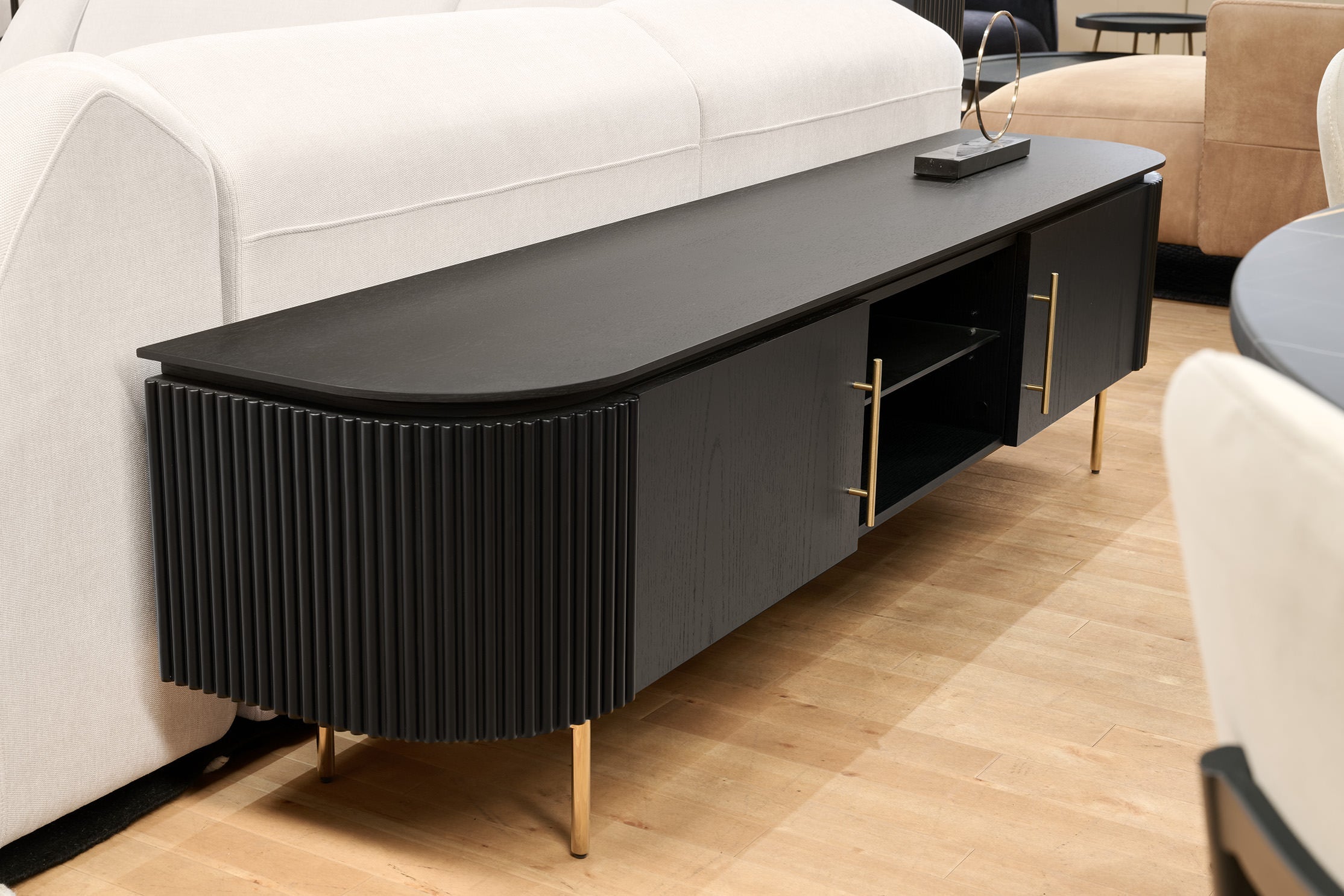 Image of Lantine TV Unit - Black Oak & Brass
