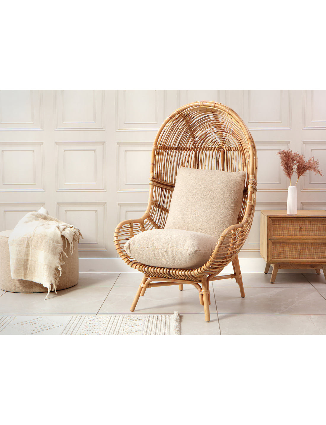 Palermo Natural Rattan Chair in Jasper Beige/Cream Fabric