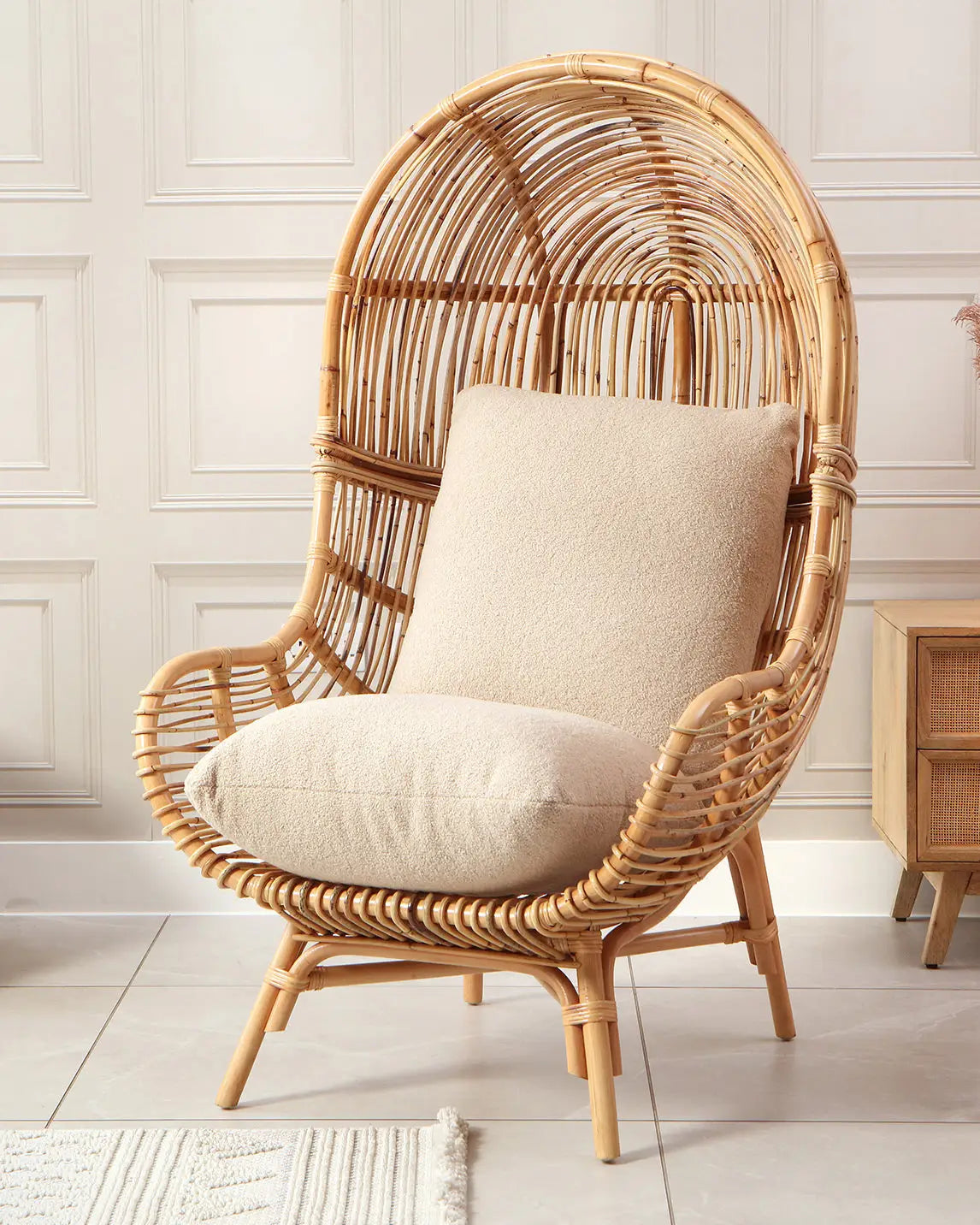 Palermo Natural Rattan Chair in Jasper Beige/Cream Fabric