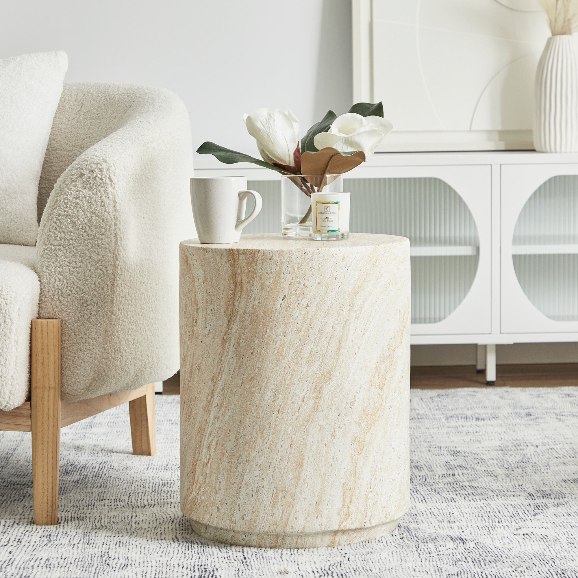 Pisa Tall Travertine look Side Table