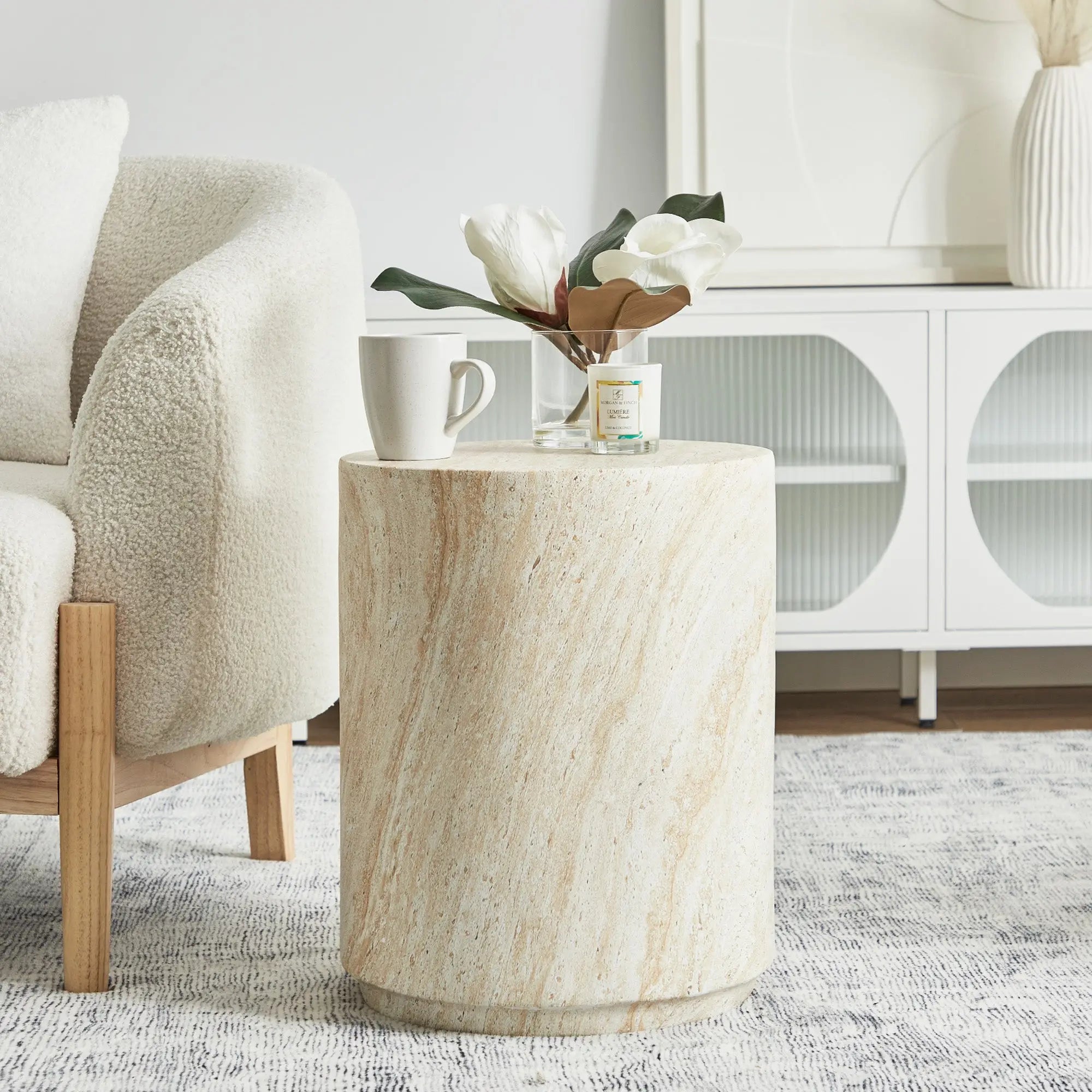 Image of Pisa Tall Travertine look Side Table