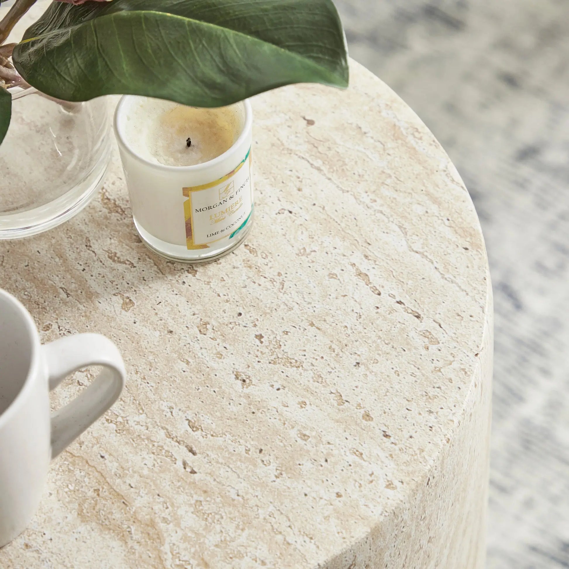 Pisa Tall Travertine look Side Table