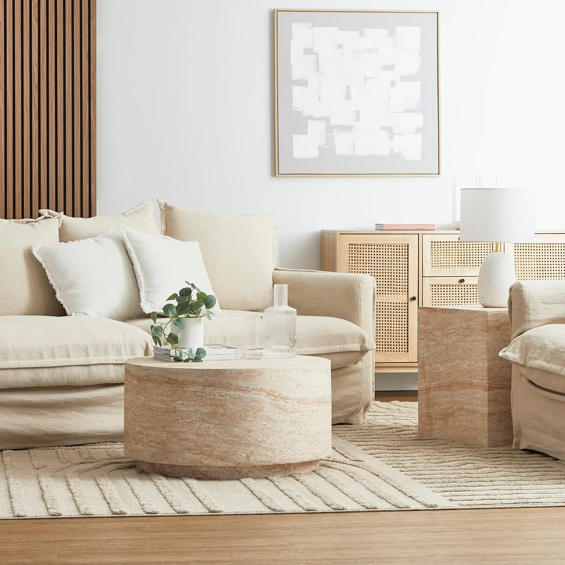 Image of Pisa Round Travertine Look Coffee Table