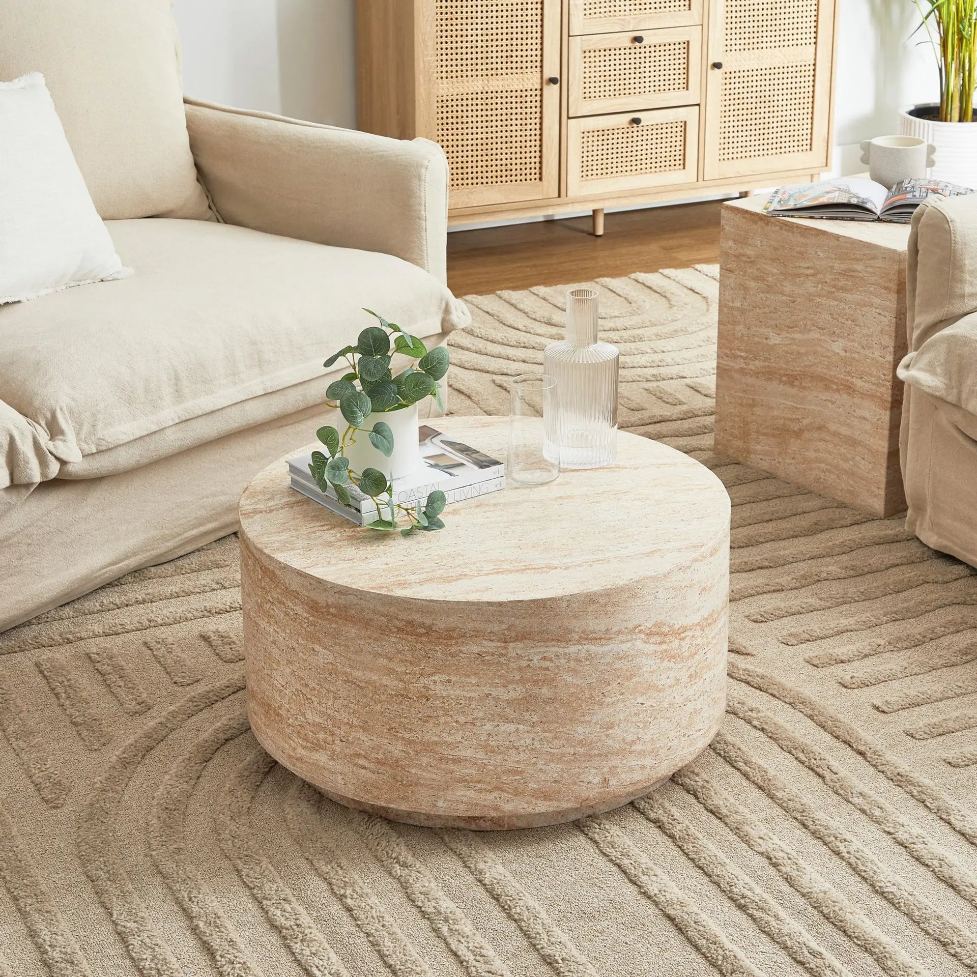 Pisa Round Travertine Look Coffee Table