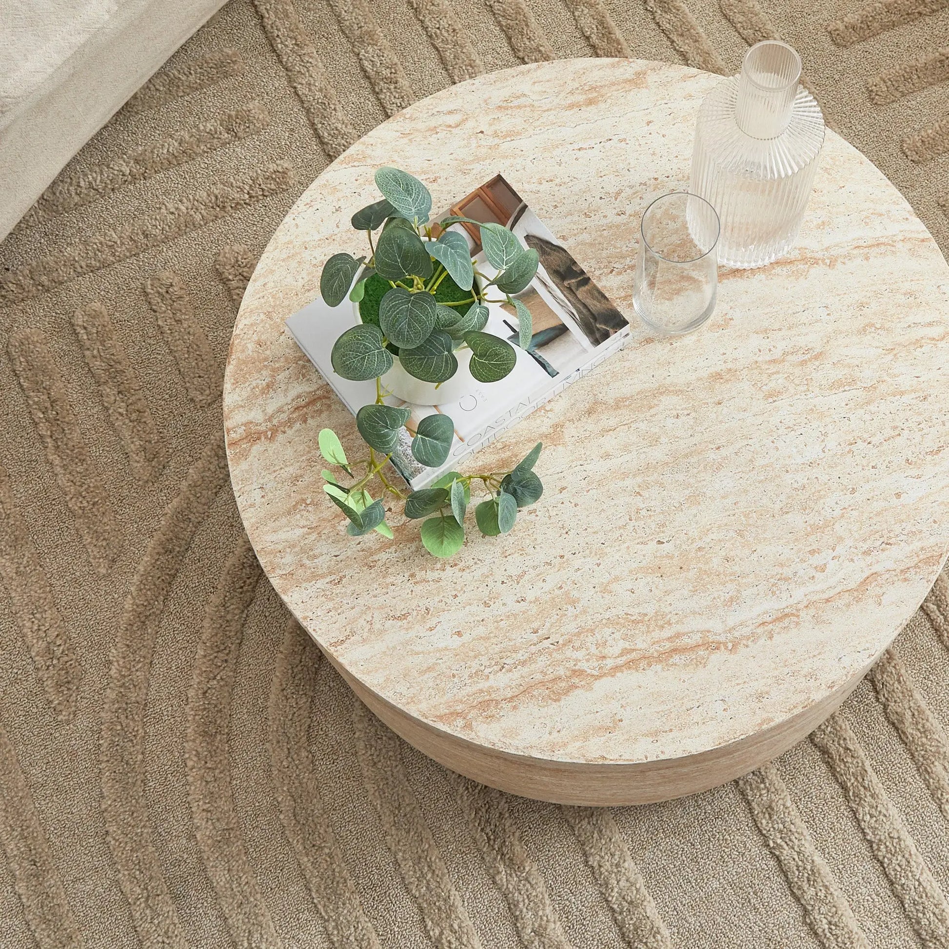 Pisa Round Travertine Look Coffee Table