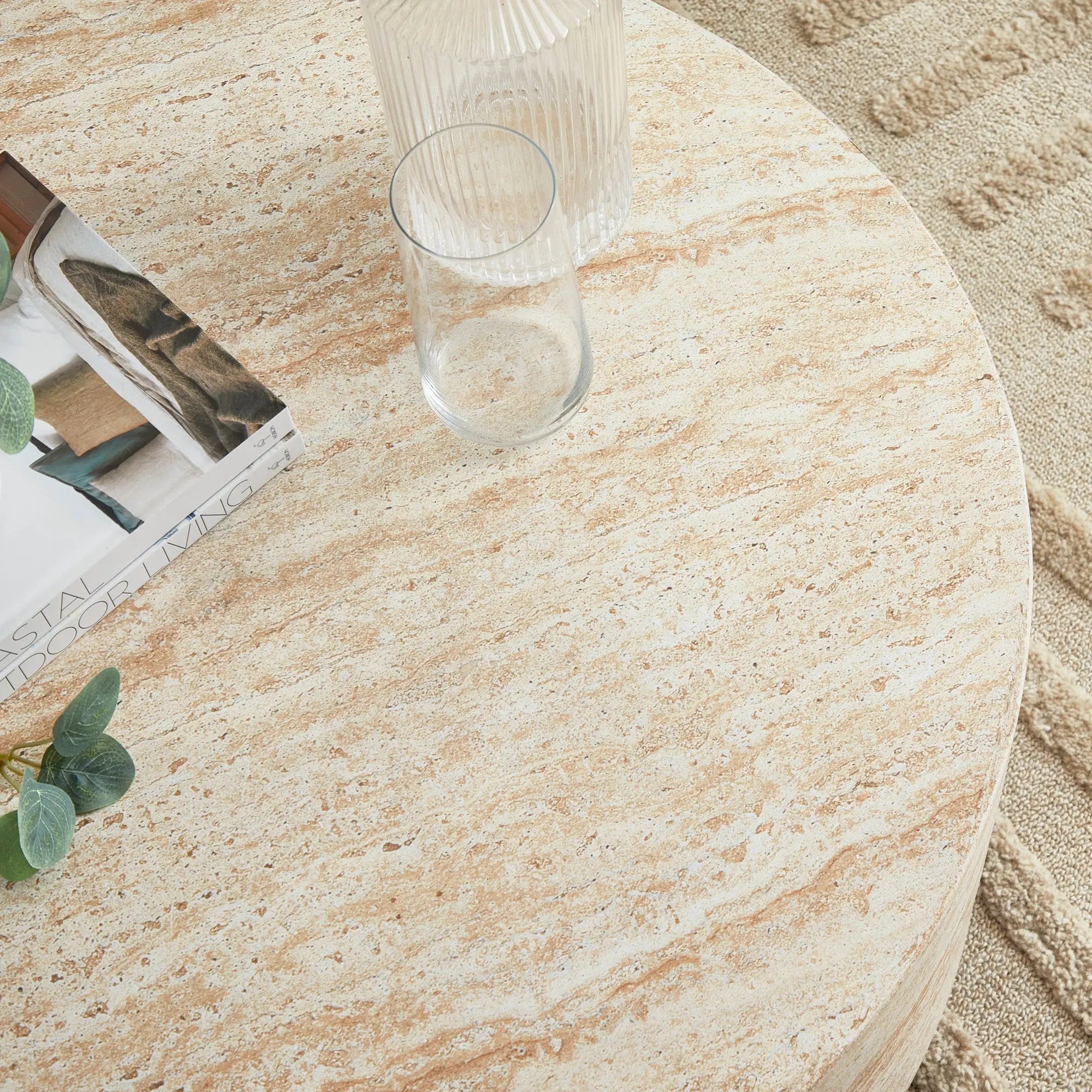 Image of Pisa Round Travertine Look Coffee Table