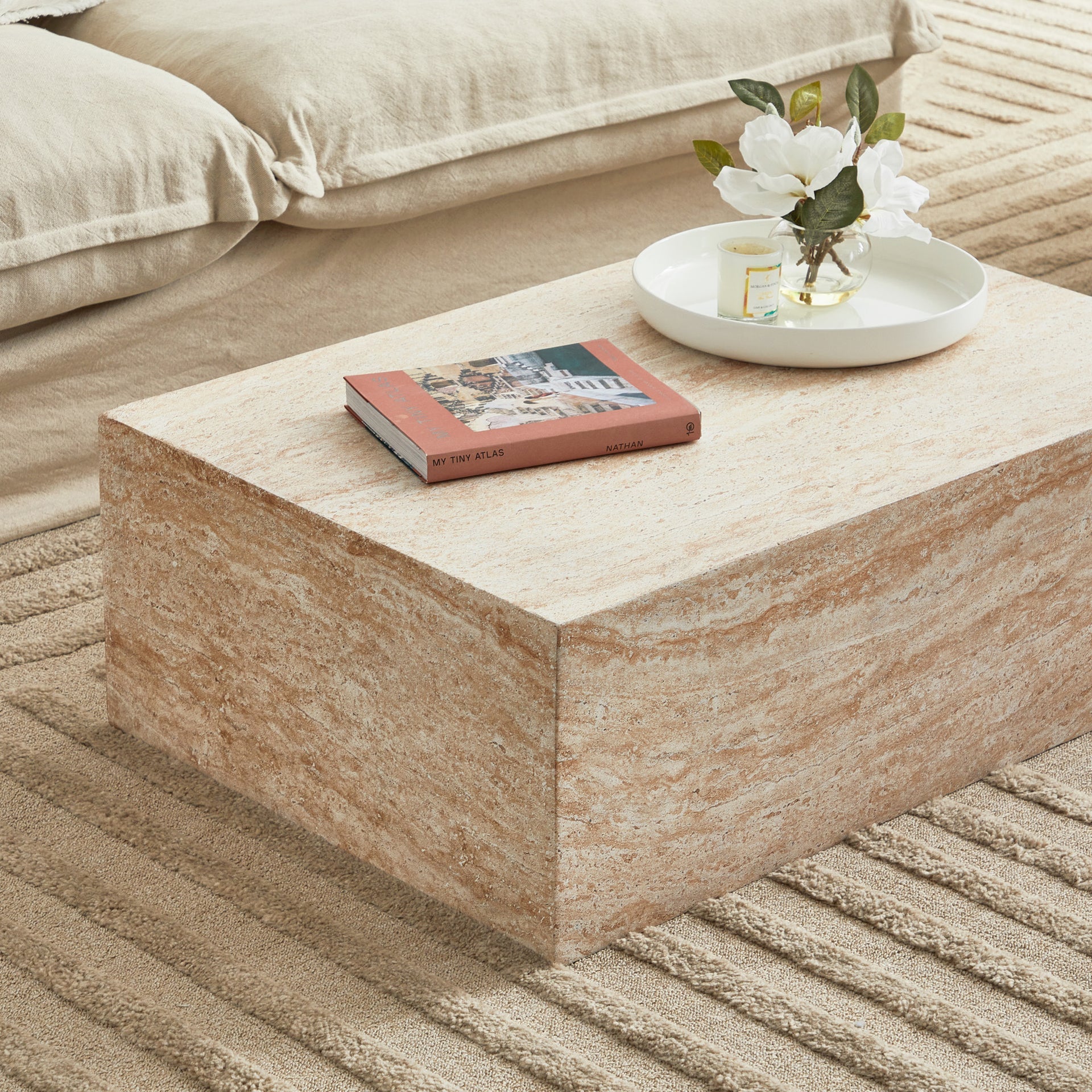 Pisa Rectangle Travertine Look Coffee Table