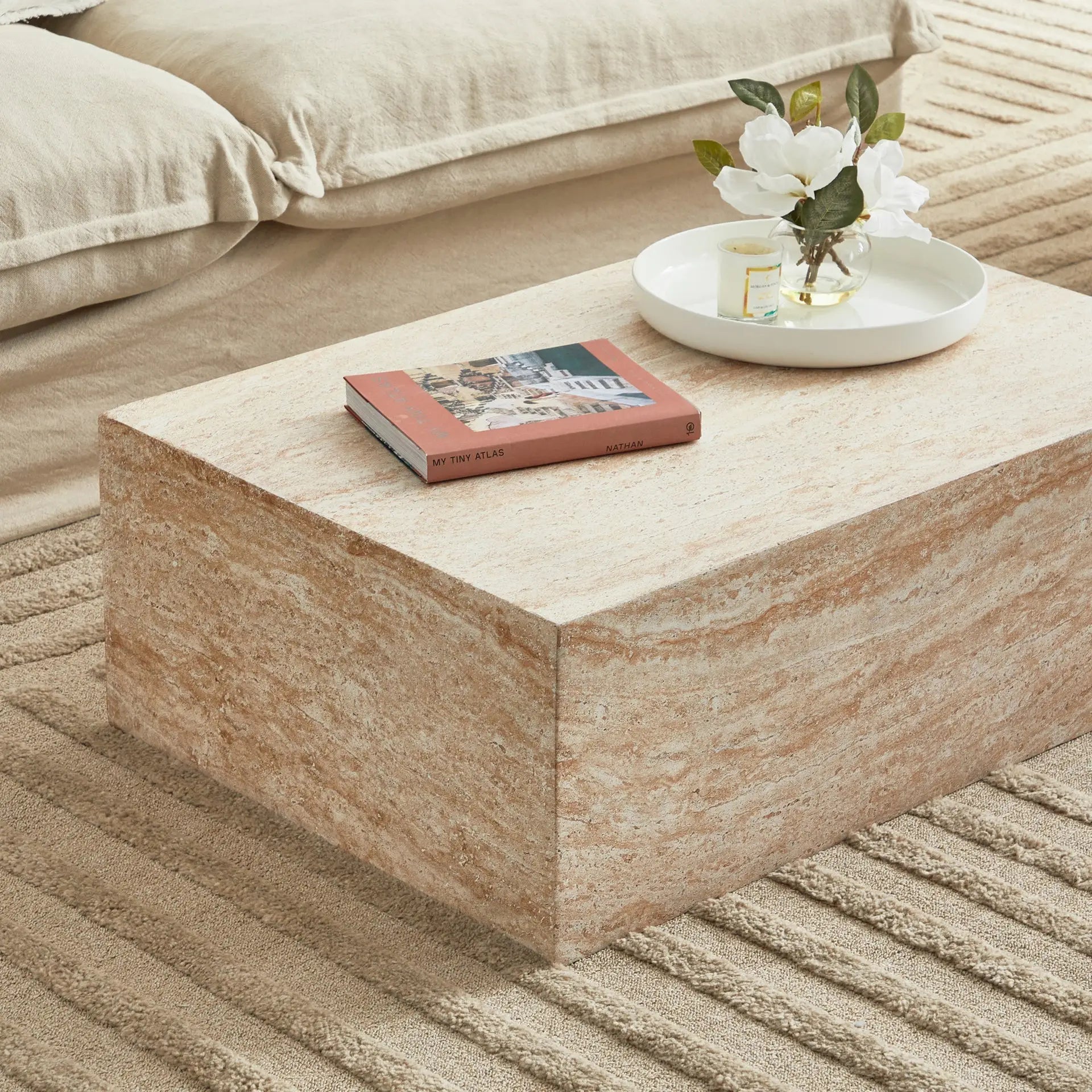 Image of Pisa Rectangle Travertine Look Coffee Table
