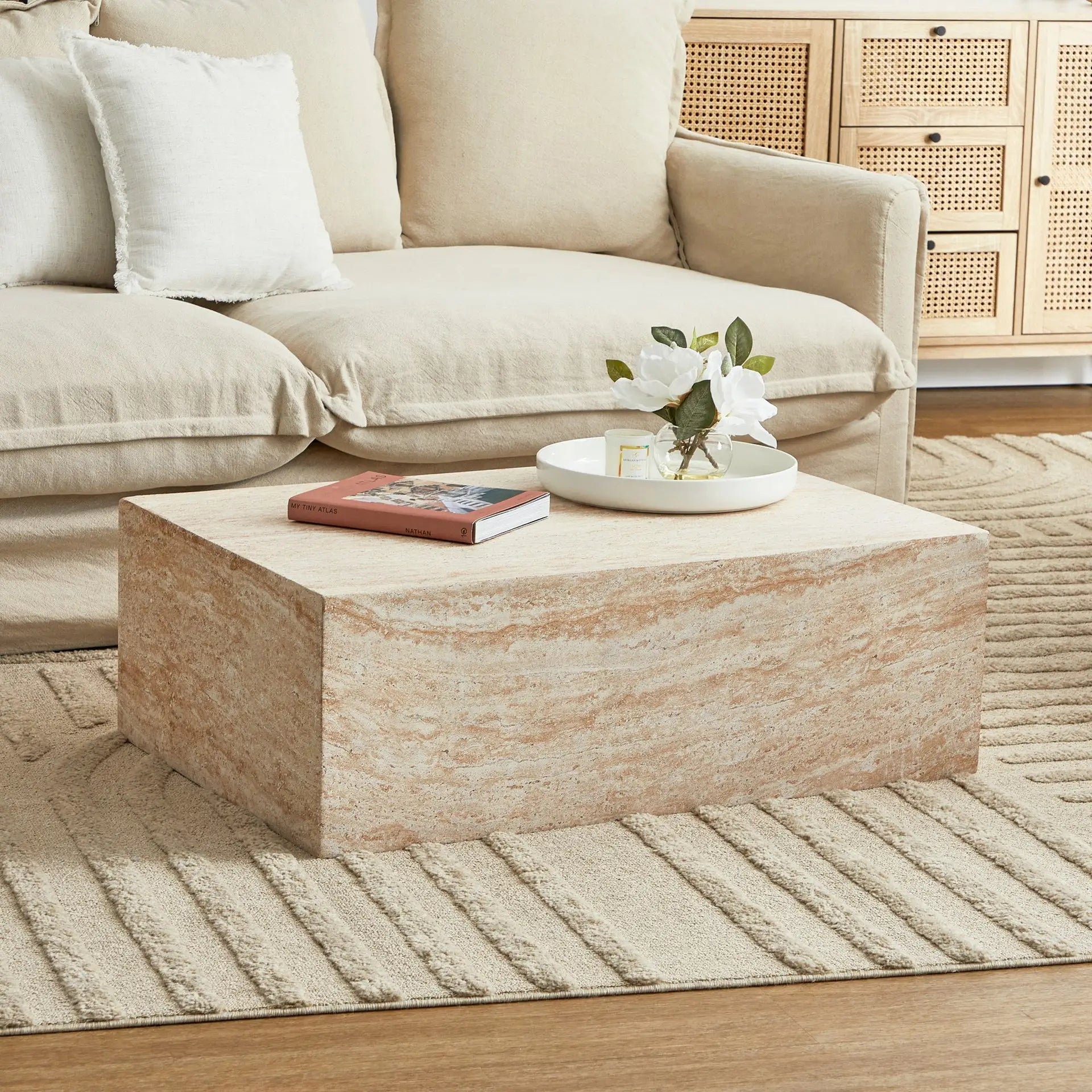 Pisa Rectangle Travertine Look Coffee Table