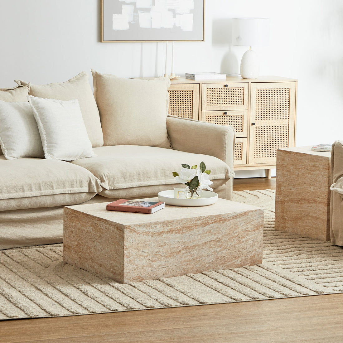 Pisa Rectangle Travertine Look Coffee Table