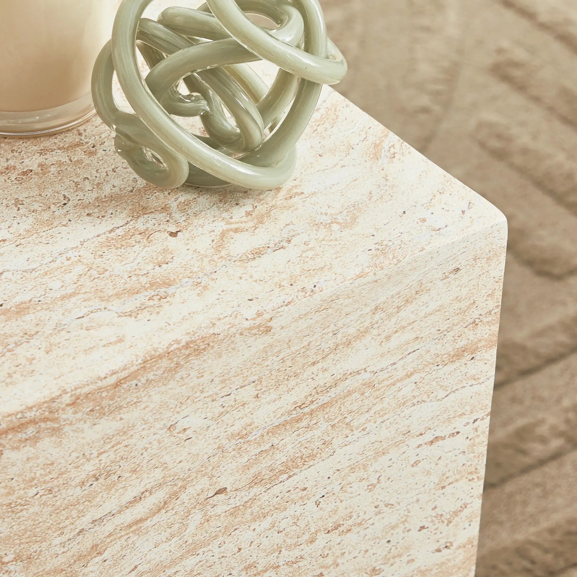 Image of Pisa Square Travertine Look Side Table