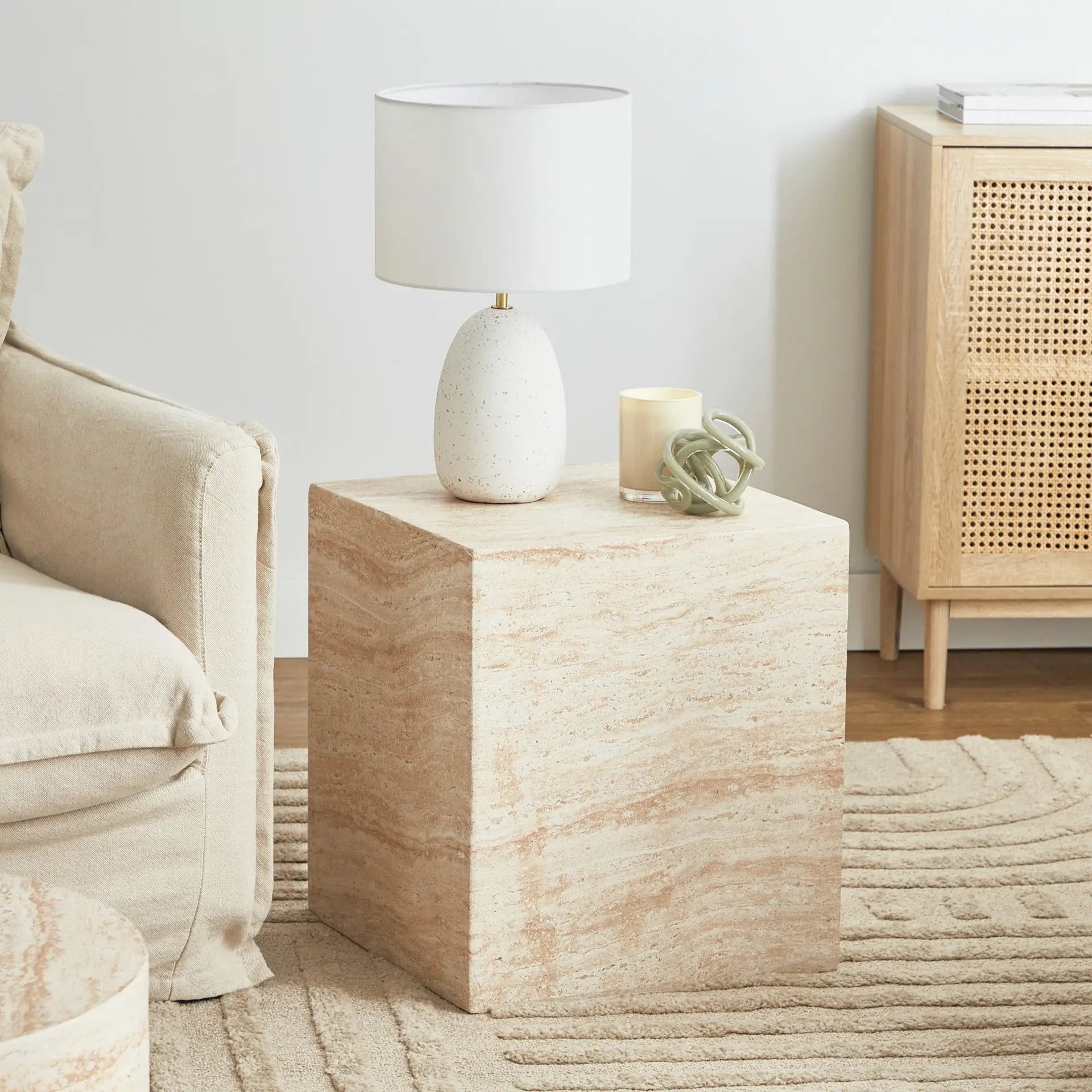 Image of Pisa Square Travertine Look Side Table