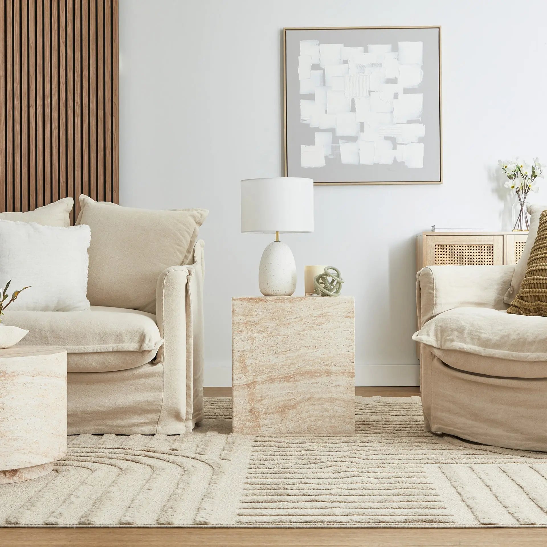 Pisa Square Travertine Look Side Table