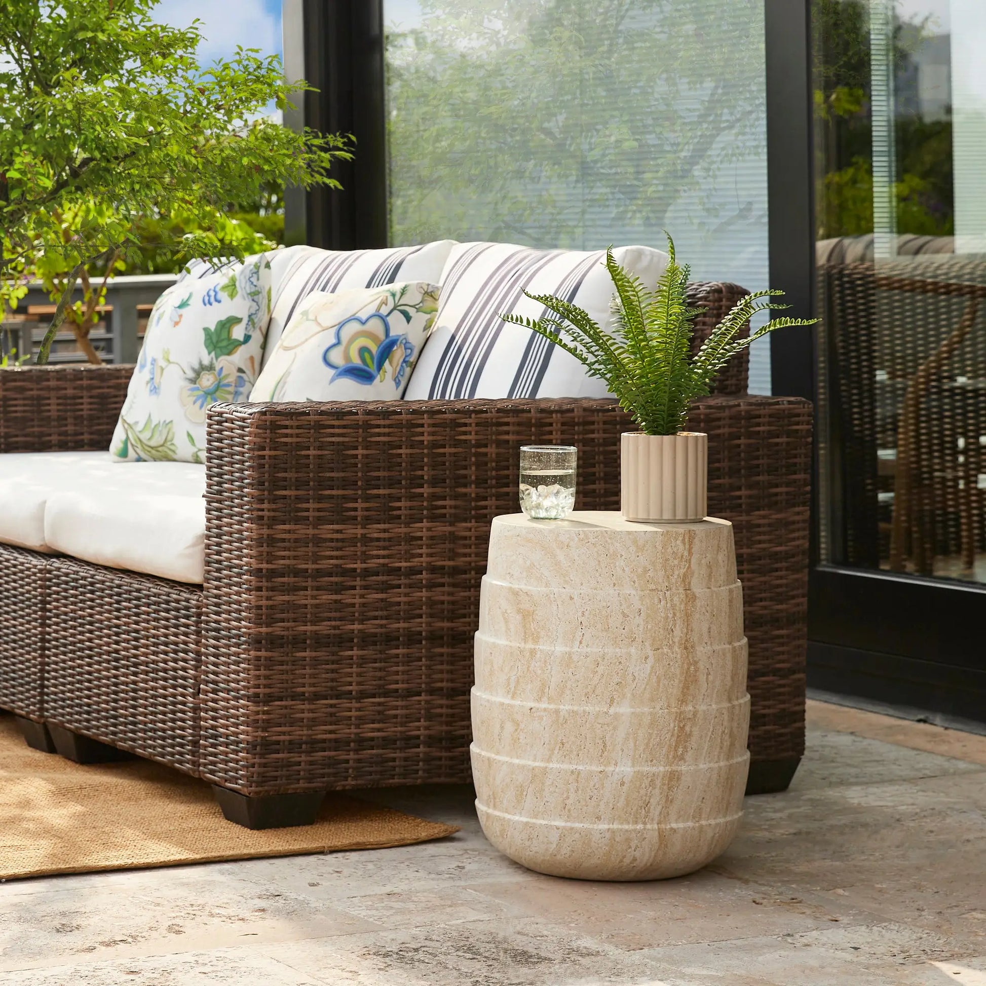 Pisa Round Rippled Travertine Look Side Table