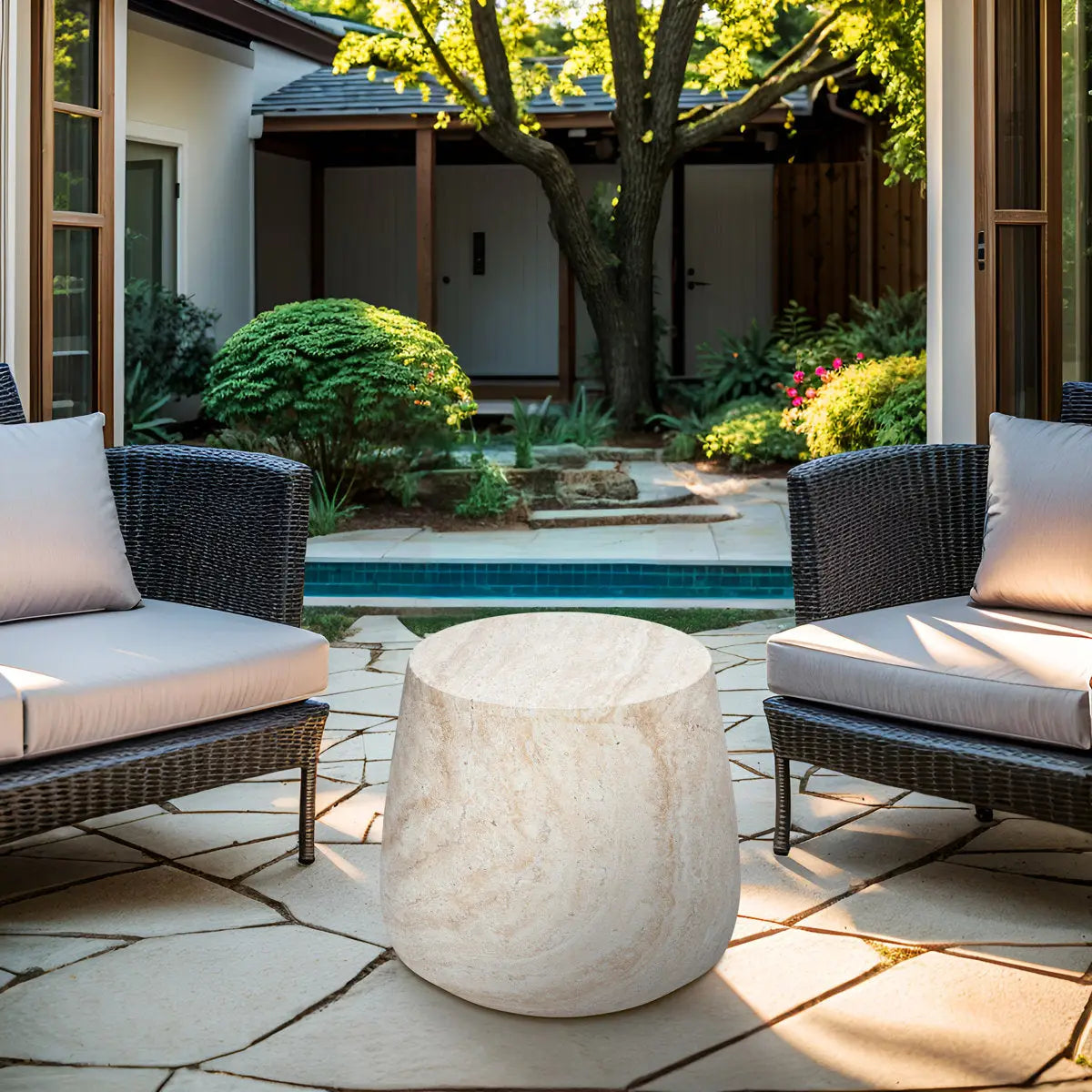 Pisa Round Tapered Travertine Look Side Table