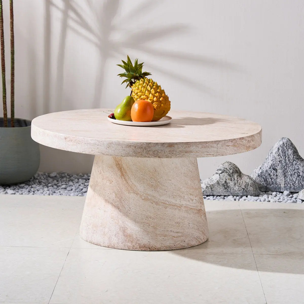 Pisa Pedestal Travertine Look Coffee Table