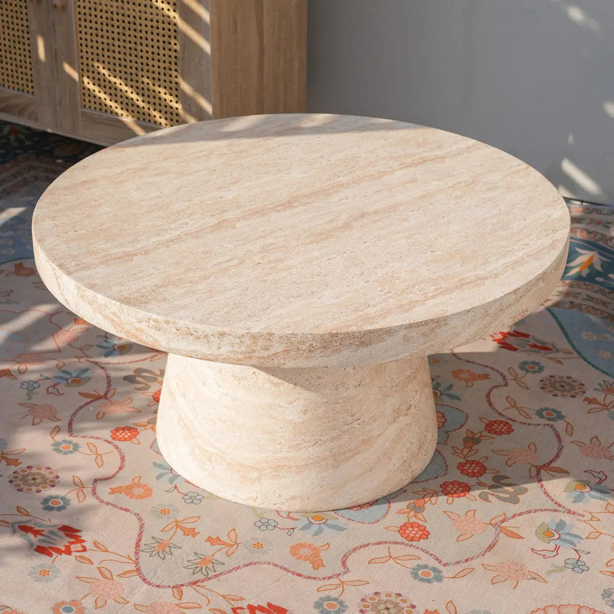 Pisa Pedestal Travertine Look Coffee Table