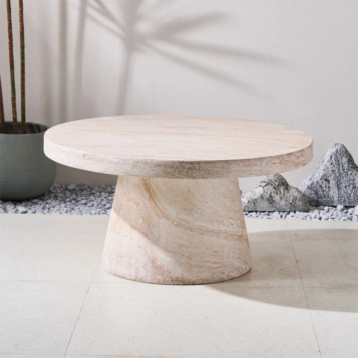 Pisa Pedestal Travertine Look Coffee Table