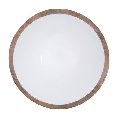 Image of Kara Large Mango Wood Serving Bowl with White Enamel