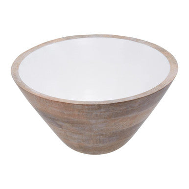 Image of Kara Large Mango Wood Serving Bowl with White Enamel