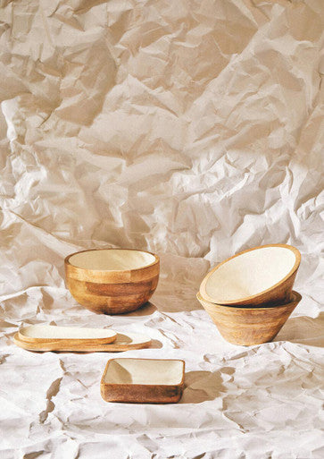Image of Kara Large Mango Wood Serving Bowl with White Enamel