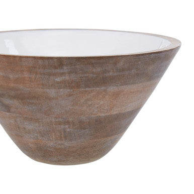 Image of Kara Large Mango Wood Serving Bowl with White Enamel