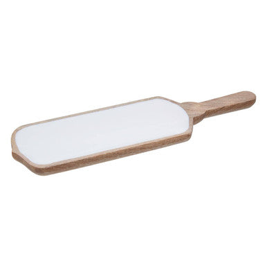 Image of Kara Mango Wood Paddle Serving Board with White Enamel