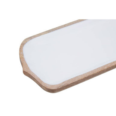 Image of Kara Mango Wood Paddle Serving Board with White Enamel