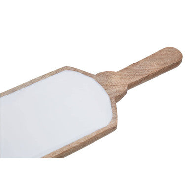 Image of Kara Mango Wood Paddle Serving Board with White Enamel