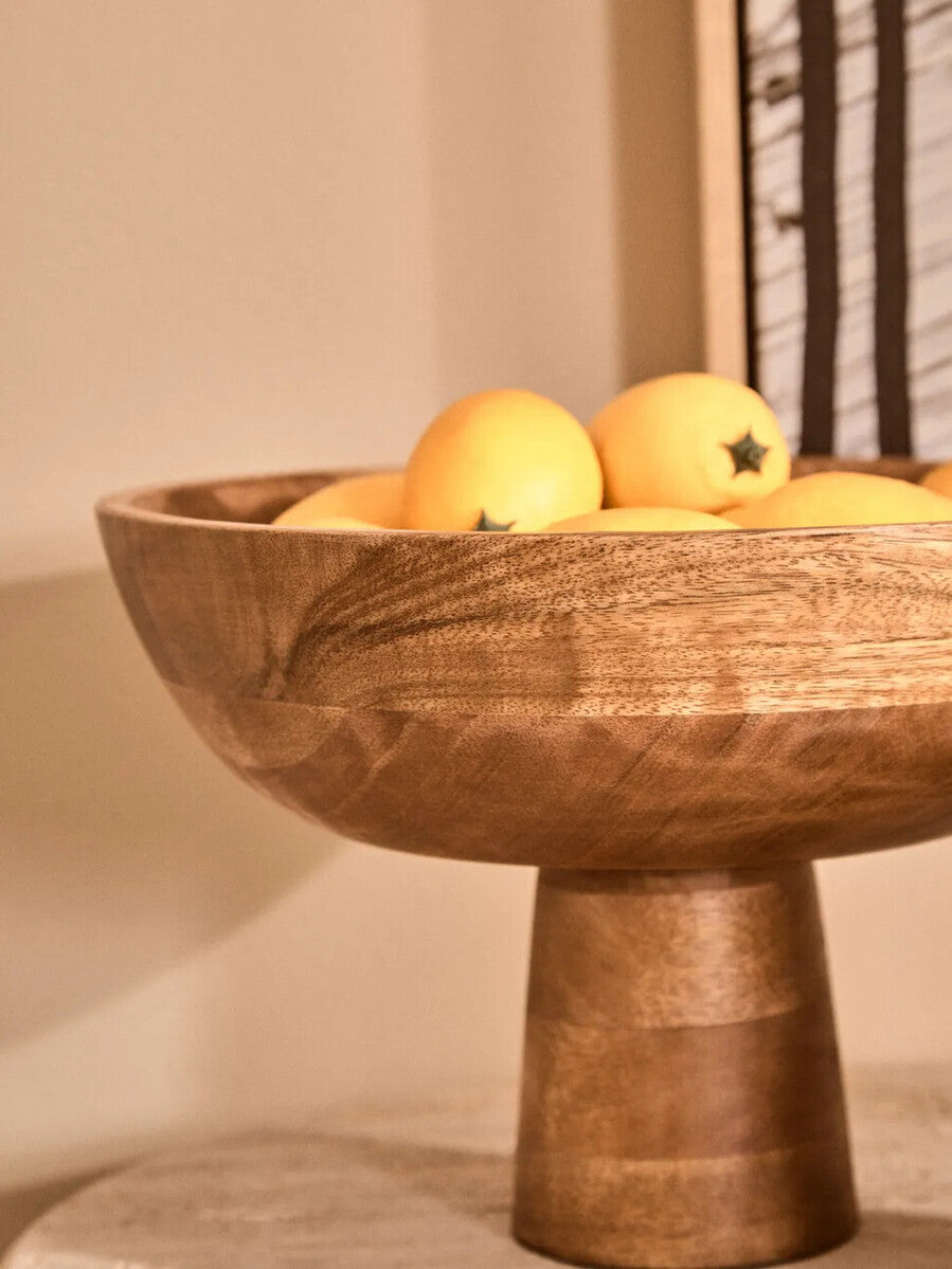 Image of Kara Mango Wood Serving or Fruit Bowl with Pedestal Base
