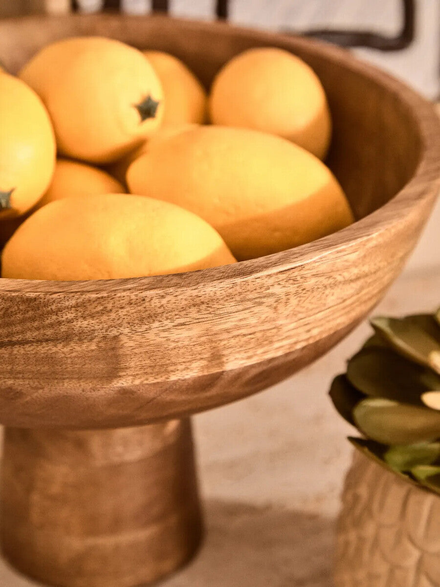 Image of Kara Mango Wood Serving or Fruit Bowl with Pedestal Base