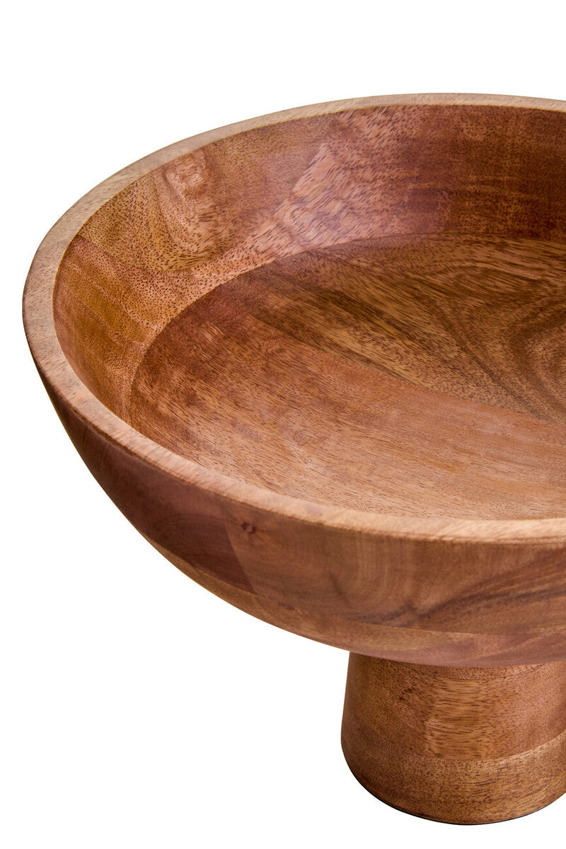 Image of Kara Mango Wood Serving or Fruit Bowl with Pedestal Base