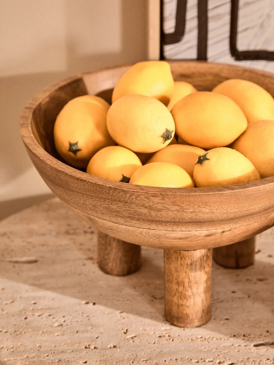 Image of Kara Mango Wood Serving or Fruit Bowl with Footed Base
