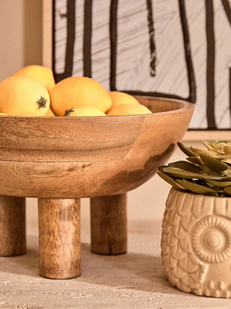 Image of Kara Mango Wood Serving or Fruit Bowl with Footed Base
