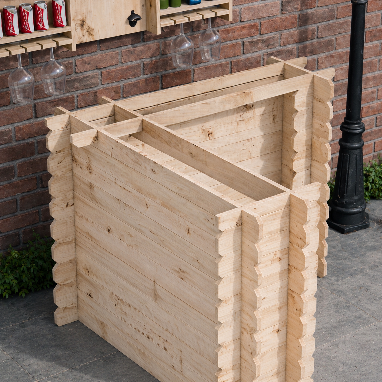 Image of Rustic Wooden Interlock Corner Bar - 110cm High