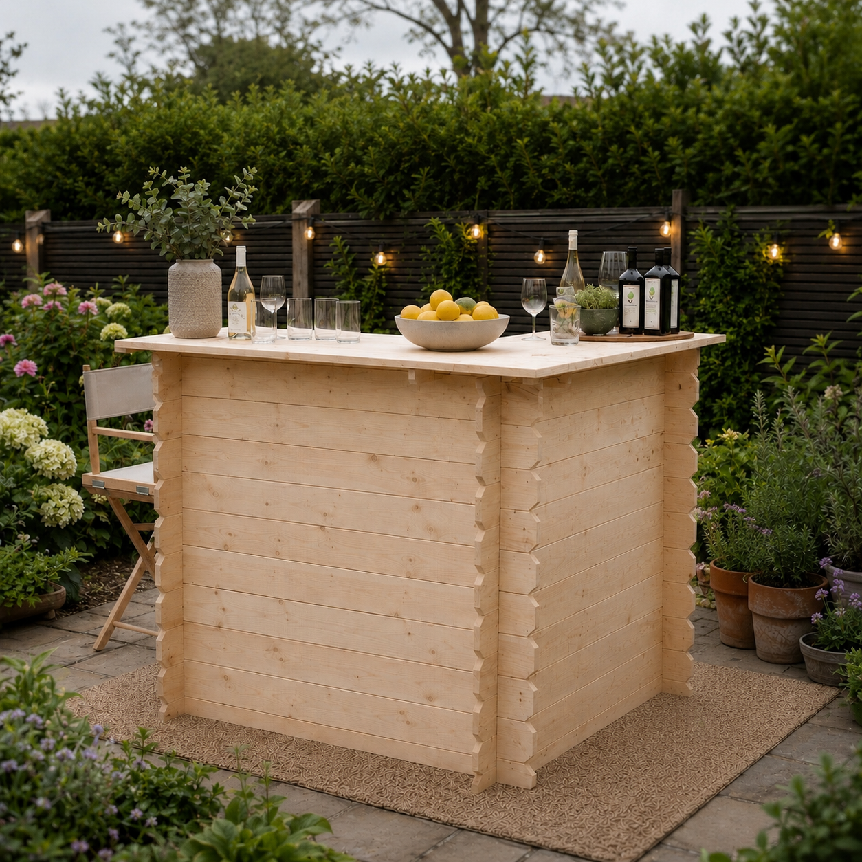 Image of Rustic Wooden Interlock Corner Bar - 110cm High