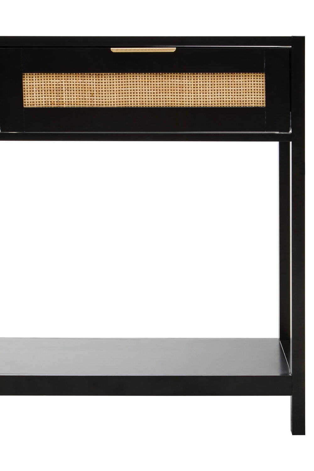 Image of Sherman Black Wood and Rattan Two Drawer Console Table - Macro