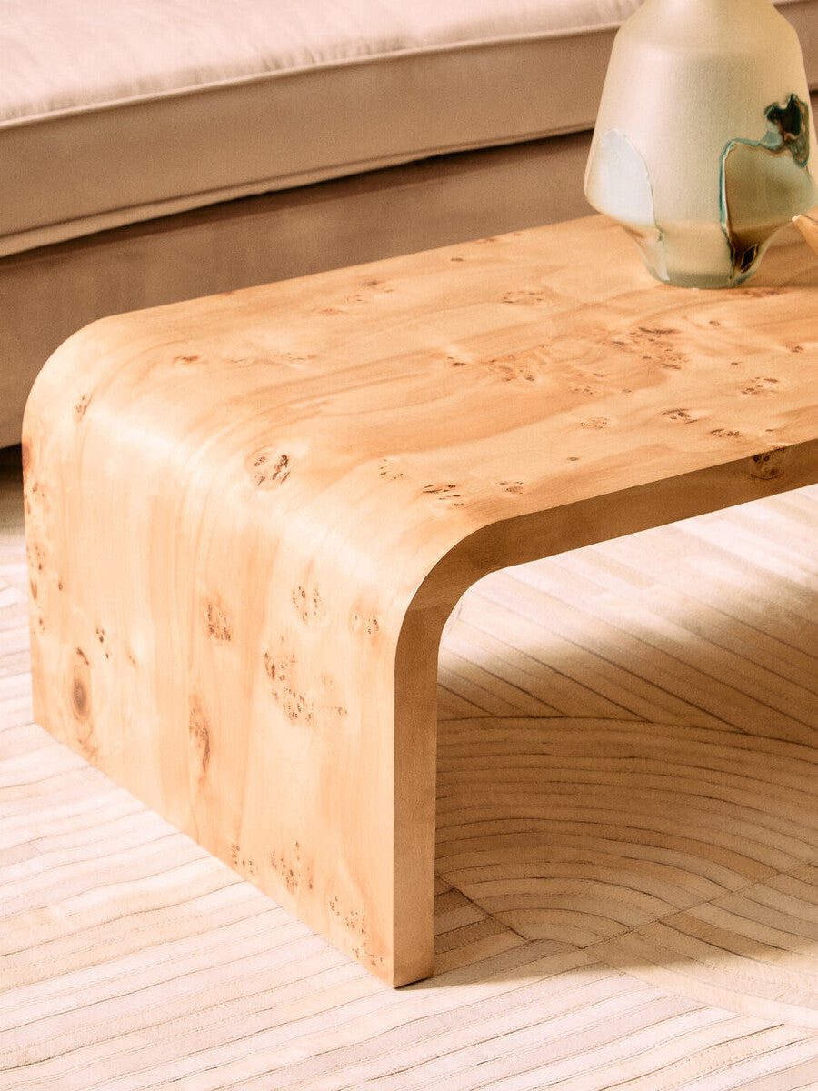 Image of Natural Burl Wood Curved Coffee Table with Smooth Curved Edges, Mota