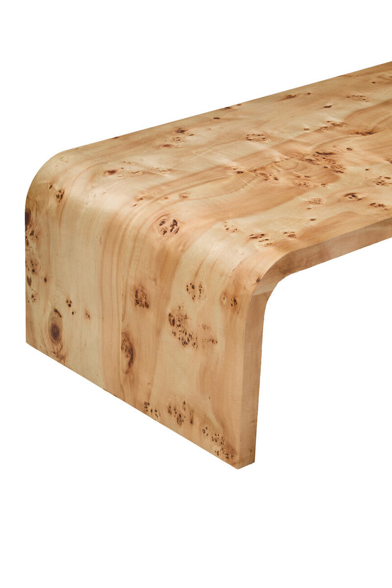Image of Natural Burl Wood Curved Coffee Table with Smooth Curved Edges, Mota