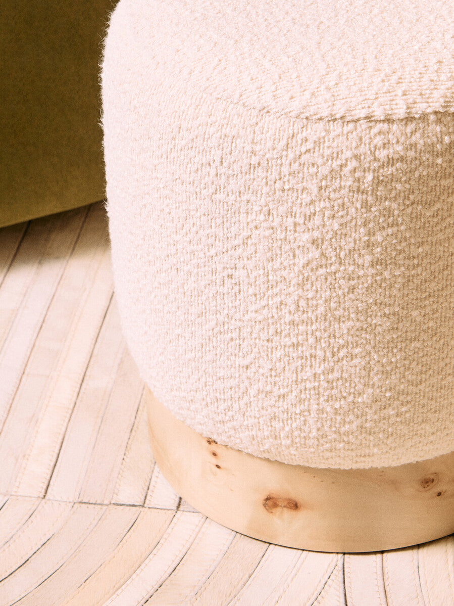 Image of Mota Burl Wood And Cream Boucle Round Stool