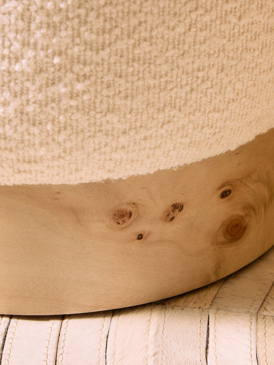 Image of Mota Burl Wood And Cream Boucle Round Stool