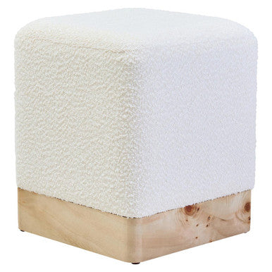 Image of Mota Burl Wood And Cream Boucle Square Stool