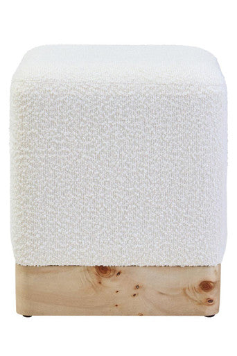 Image of Mota Burl Wood And Cream Boucle Square Stool