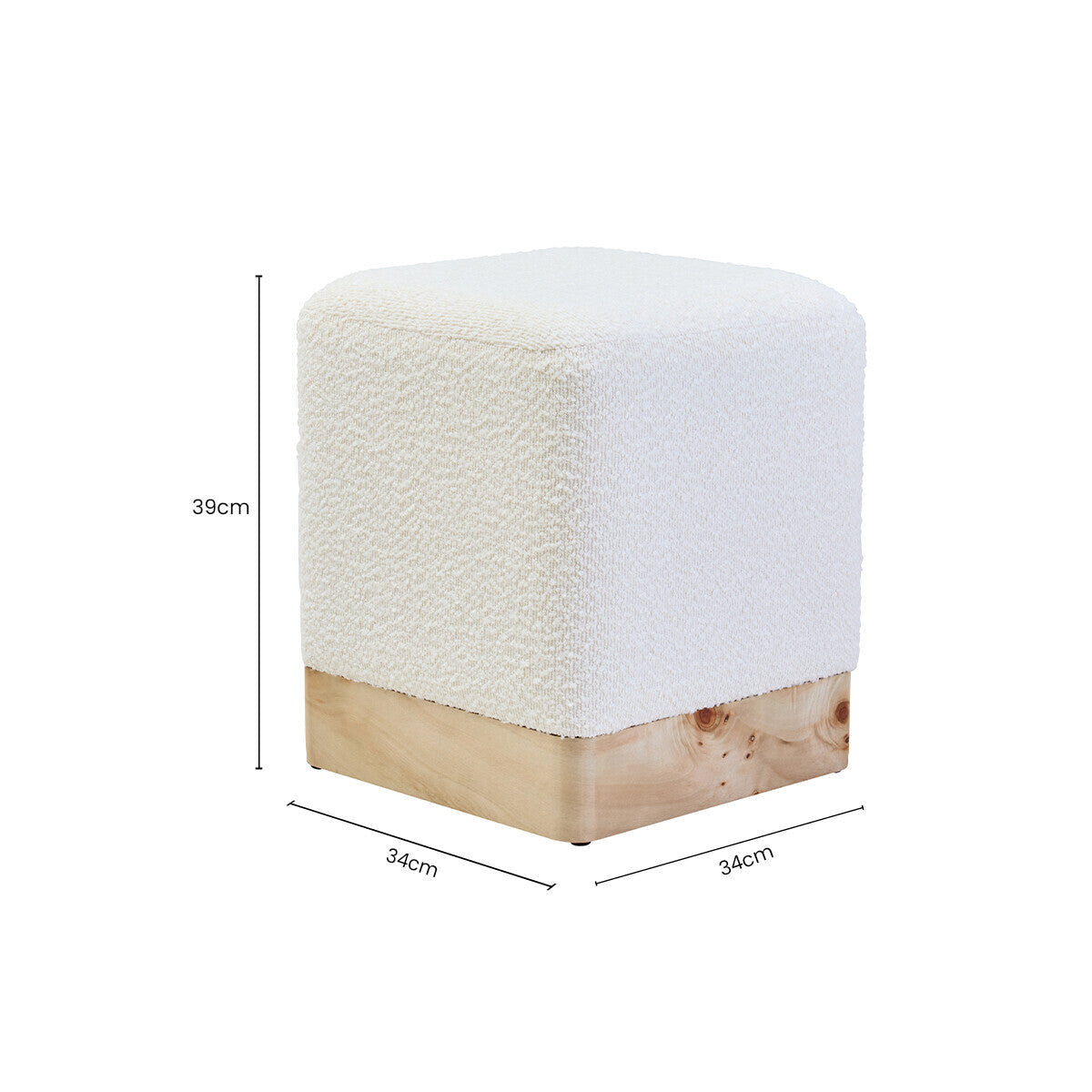 Image of Mota Burl Wood And Cream Boucle Square Stool
