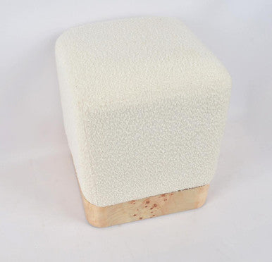 Image of Mota Burl Wood And Cream Boucle Square Stool