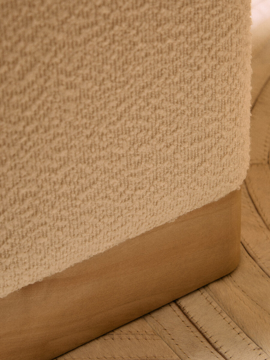 Image of Mota Burl Wood And Cream Boucle Square Stool