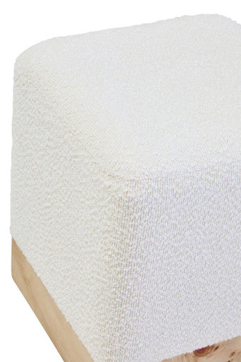Image of Mota Burl Wood And Cream Boucle Square Stool