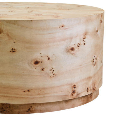 Image of Natural Burl Wood Round Coffee Table with Drum Shape Design, Mota